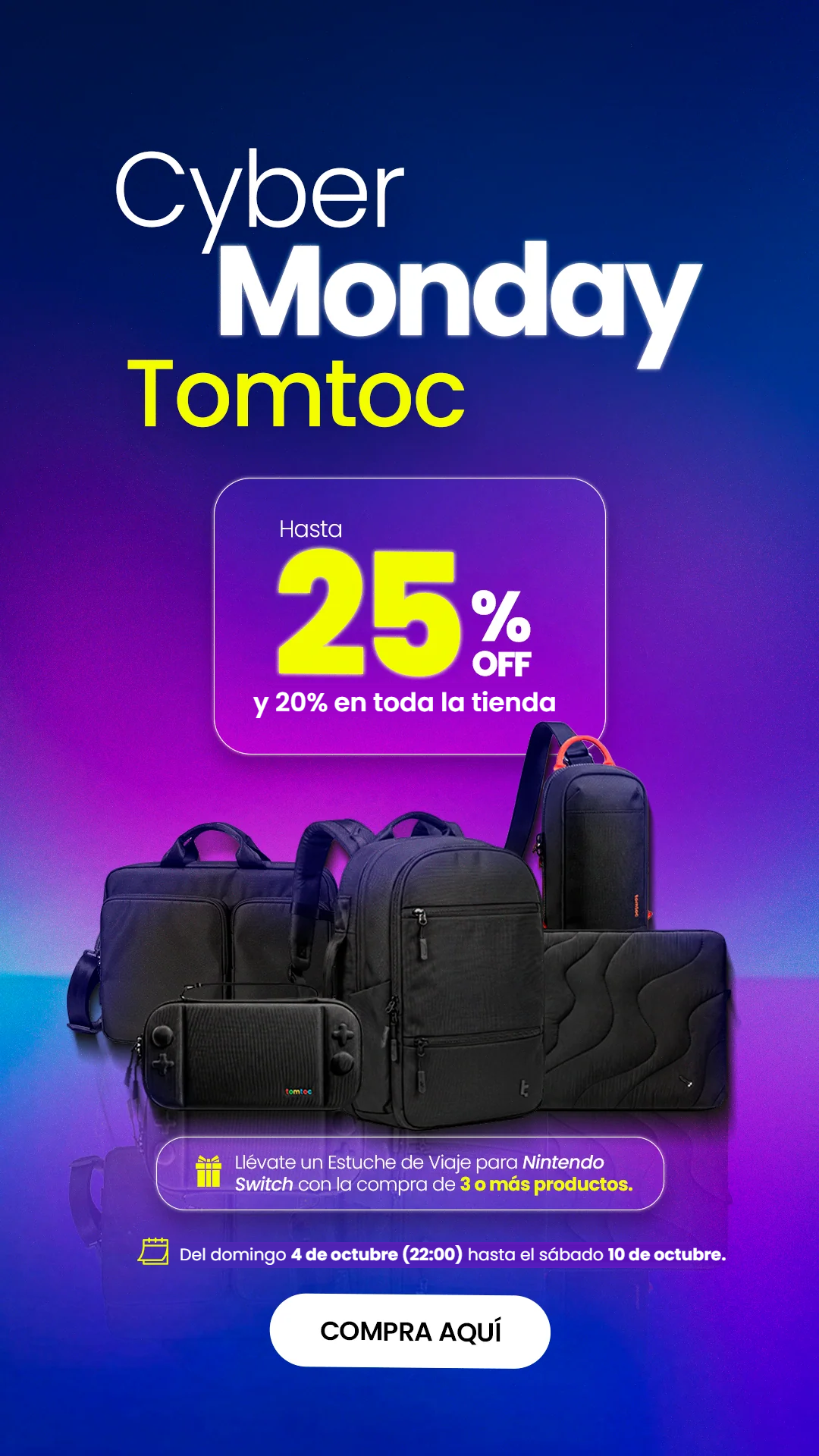 Cyber Monday Tomtoc: hasta 25% OFF y 20% en toda la tienda