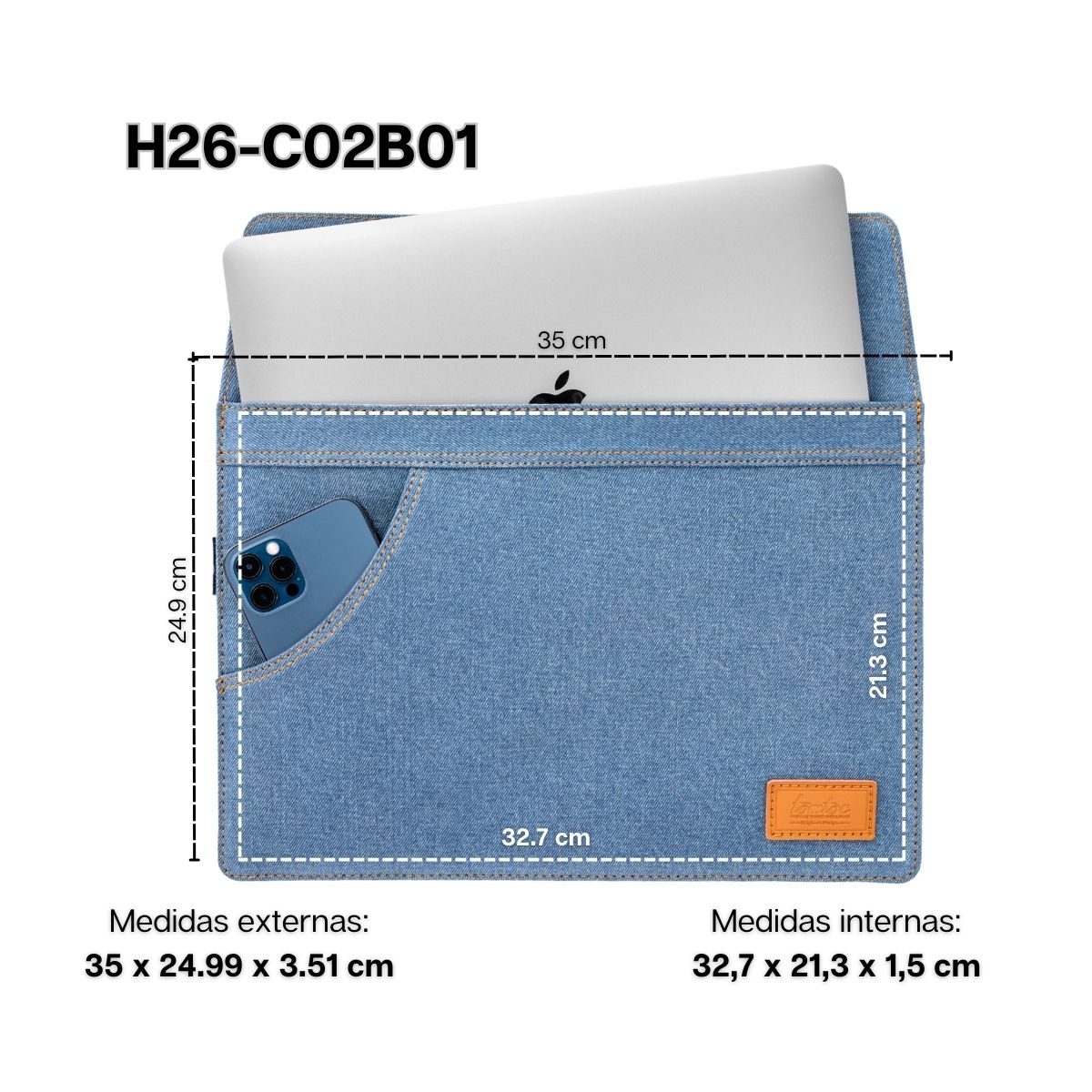 Funda con Correa Denim-H26 para MacBook Air / Pro de 13”
