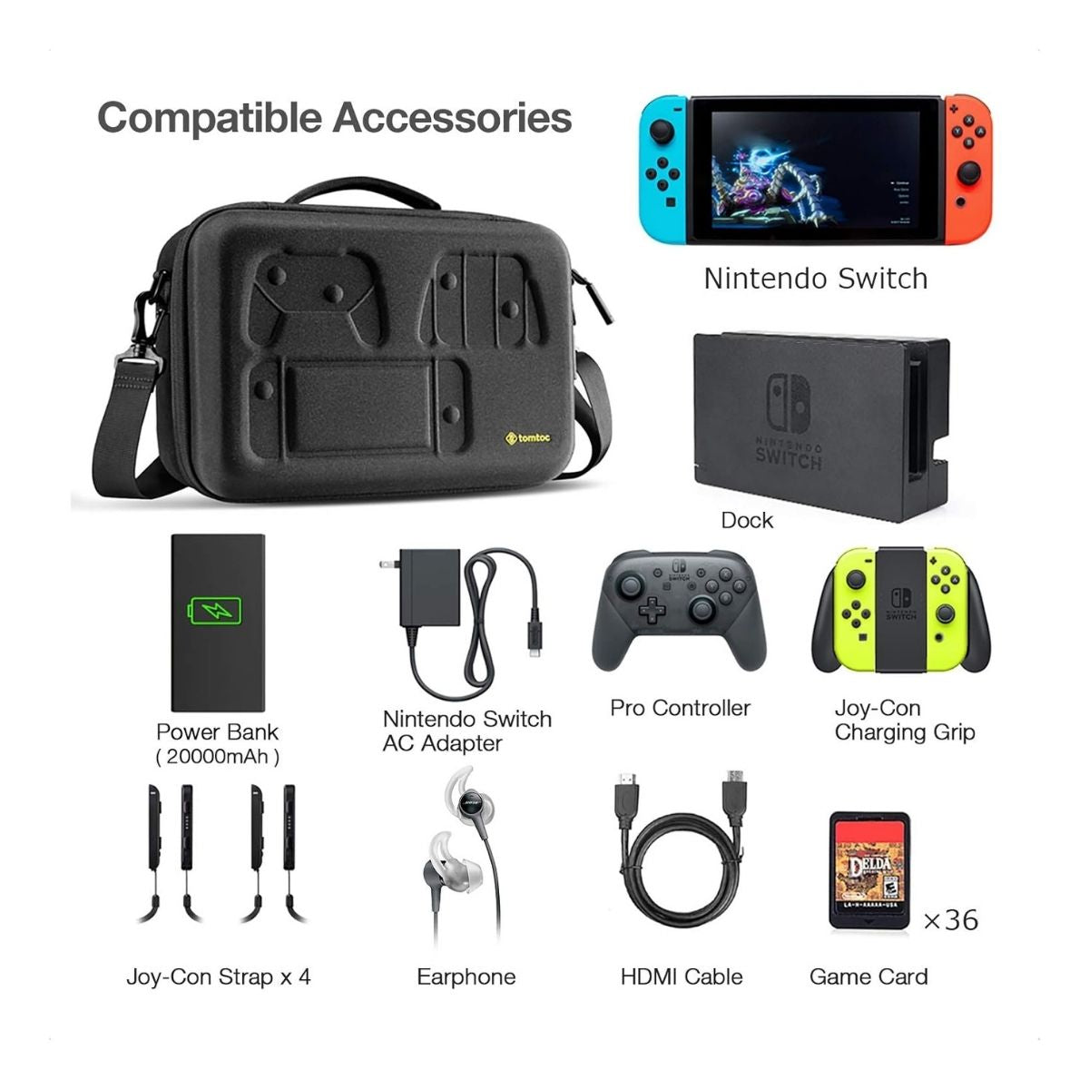 Estuche de Viaje FancyCase-G06 para Nintendo Switch / OLED con Control Pro y 36 Juegos